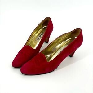 Vintage Escada Red Suede Heels Size 7.5 AA‎